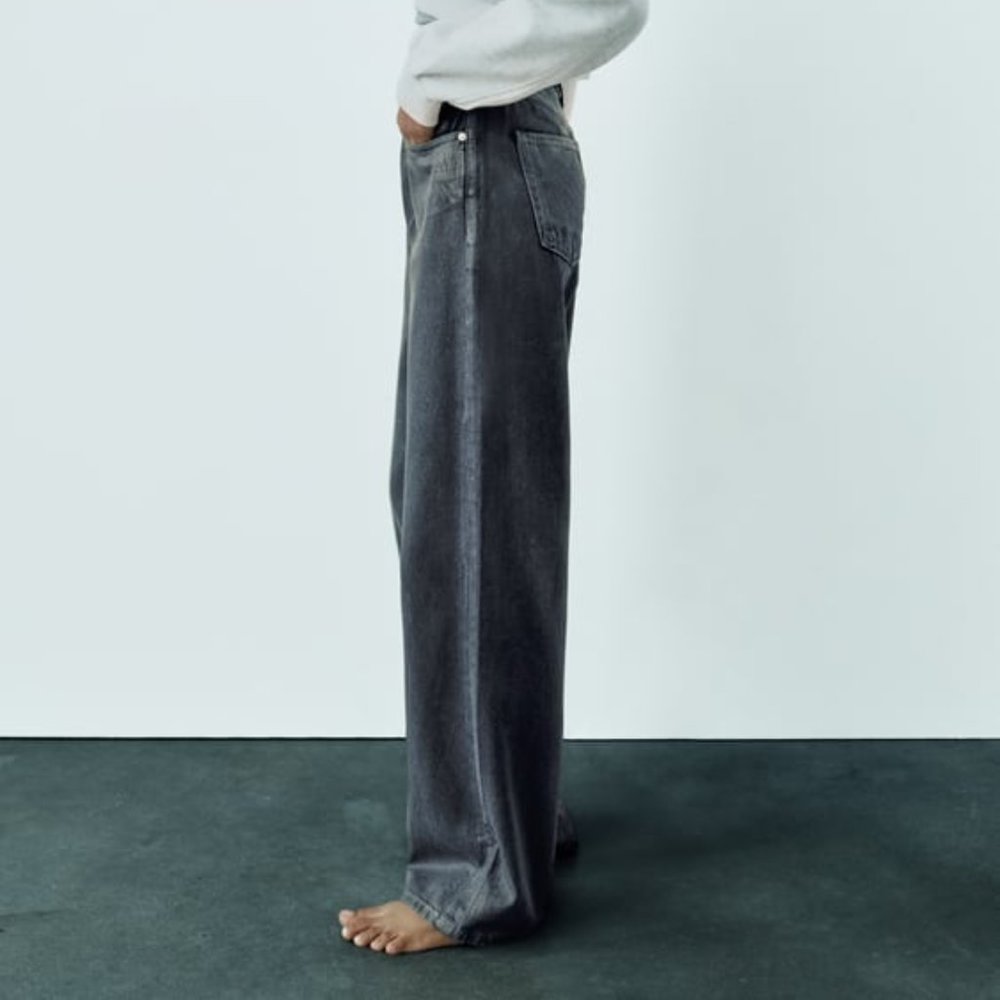 ZARA MID RISE LOOSE FIT FOIL JEANS - Picture 7 of 10
